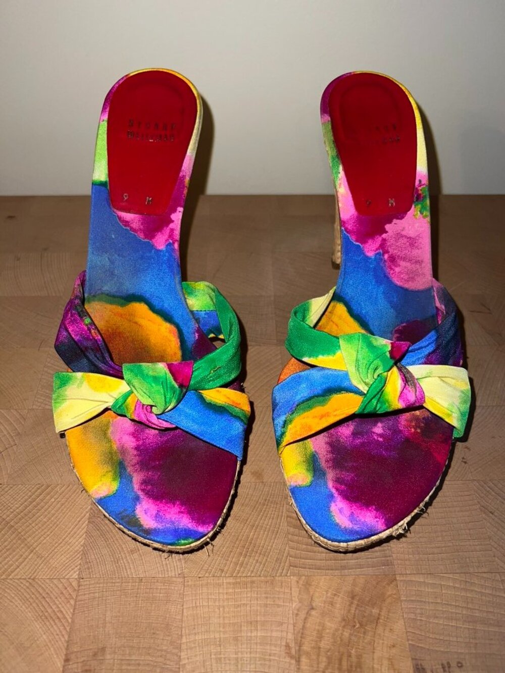 Stuart Weitzman Multicolor Watercolor Bow Womens Slip On Heel